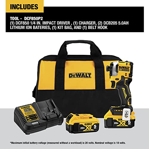 DEWALT Atomic 20V MAX* 1/4 in. Brushless Cordless 3-Speed Impact Driver Kit (DCF850P2) , Yellow