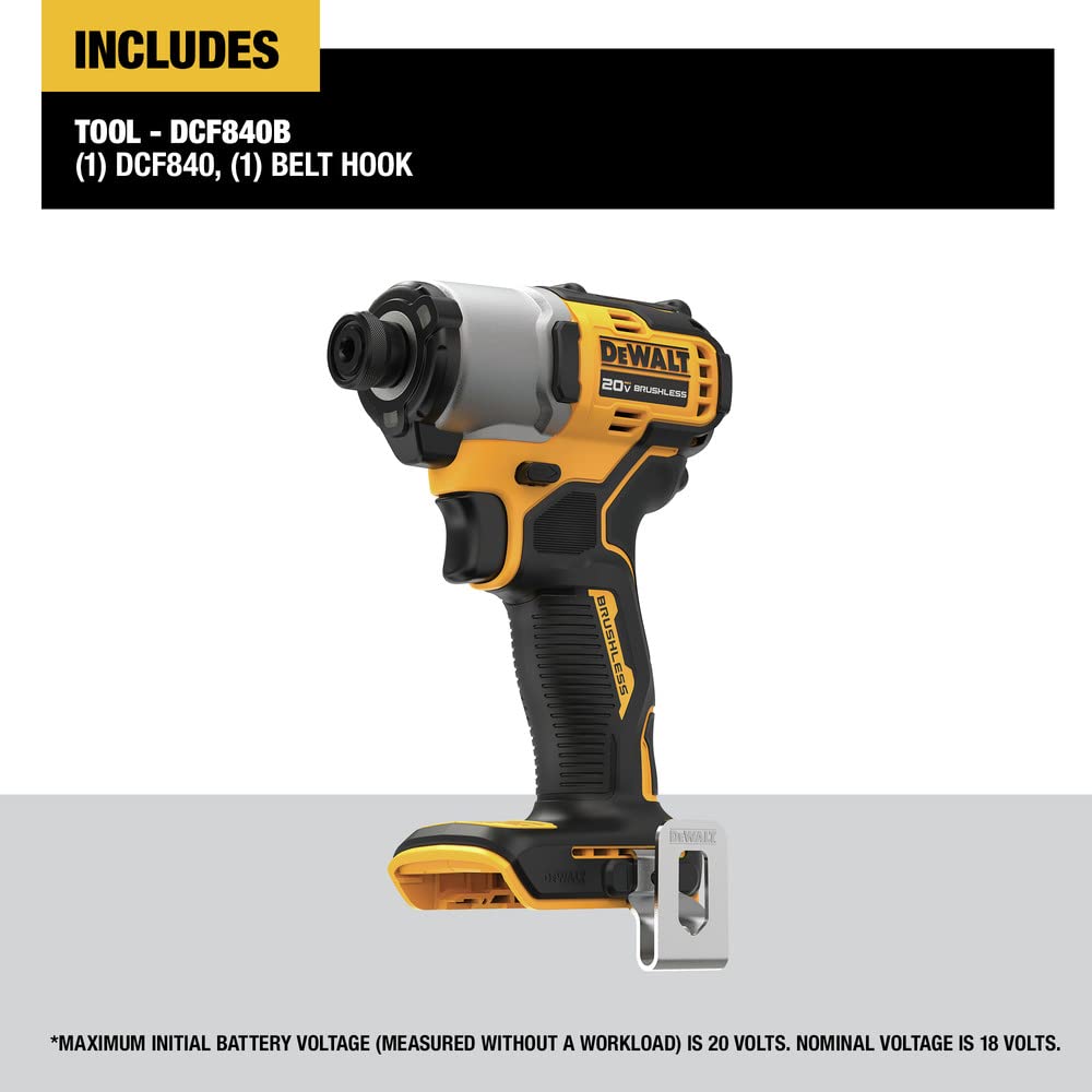 DEWALT 20V MAX* 1/4 in. Brushless Cordless Impact Driver (Tool Only) (DCF840B)