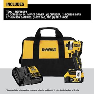 DEWALT DCF850P1 ATOMIC 20V MAX* 1/4 in. Brushless Cordless 3-Speed Impact Driver Kit