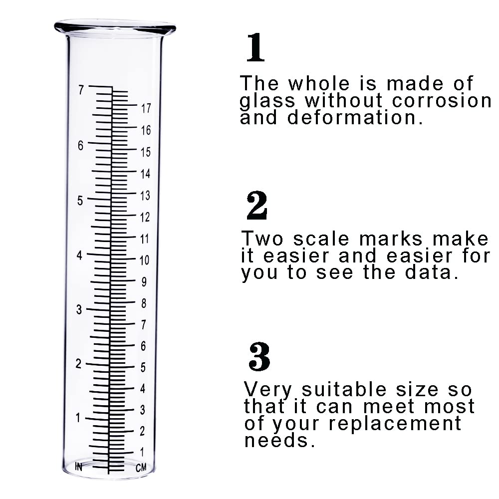 BIUWING 7 inch Rain Gauge Replacement Tube Glass for Yard Garden and Outdoor Home, with Tube Brush, Best Rated,2 Packs