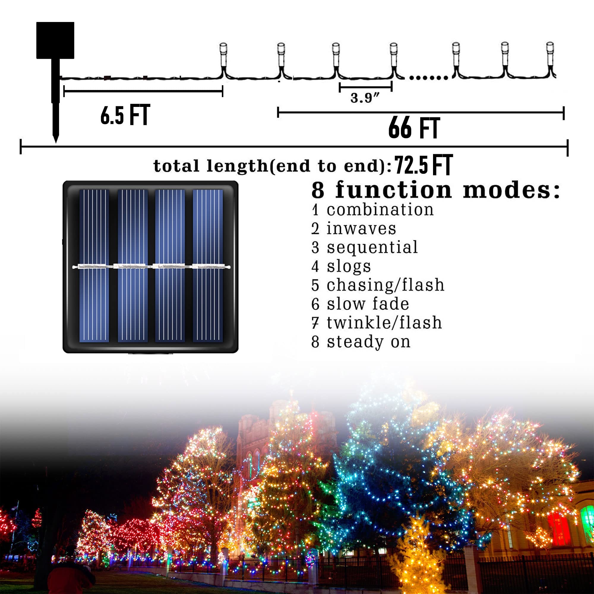 Dazzle Bright 2 Pack 400LED 132FT Blue Christmas Solar String Outdoor Lights, Solar Powered with 8 Modes Waterproof Fairy Lights for Bedroom Patio Garden Tree Party Yard Decoration