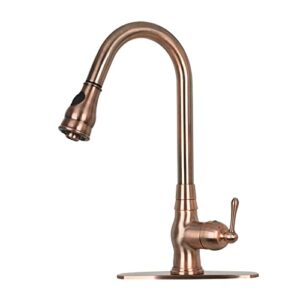 one-handle pull-down kitchen faucet single level solid brass kitchen sink faucet with deck plate (antique copper)