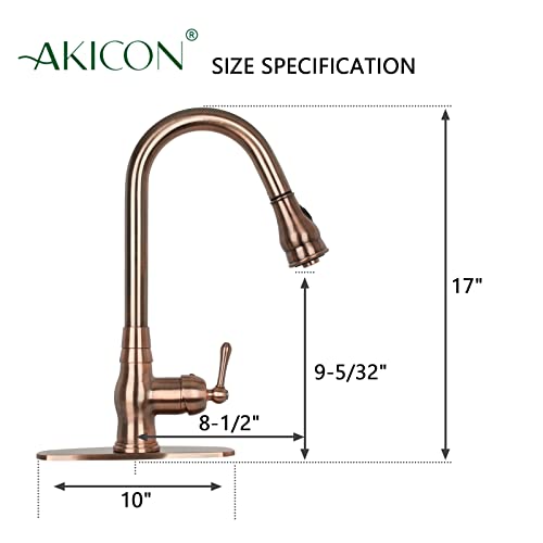 One-Handle Pull-Down Kitchen Faucet Single Level Solid Brass Kitchen Sink Faucet with Deck Plate (Antique Copper)