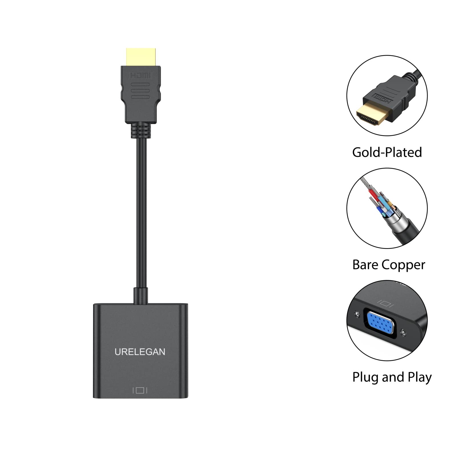 HDMI to VGA Adapter 10-Pack, HDMI to VGA (Male to Female) 1080P Converter for Computer, Desktop, Laptop, PC, Monitor, Projector, HDTV, Chromebook, Raspberry Pi, Roku, Xbox and More