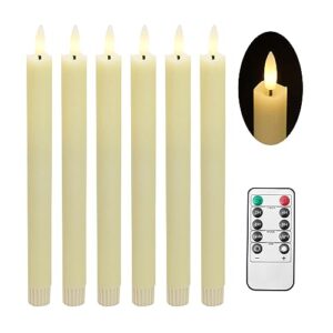 stmarry flickering flameless taper candles with remote - 10 inch led candlesticks, realistic 3d flame with wick, ivory real wax, spring home decor, automatic timer - set of 6