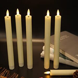 Stmarry Flickering Flameless Taper Candles with Remote - 10 Inch LED Candlesticks, Realistic 3D Flame with Wick, Ivory Real Wax, Spring Home Decor, Automatic Timer - Set of 6