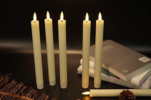 Stmarry Flickering Flameless Taper Candles with Remote - 10 Inch LED Candlesticks, Realistic 3D Flame with Wick, Ivory Real Wax, Spring Home Decor, Automatic Timer - Set of 6