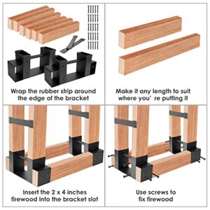 ANKIBER Heavy Duty steel Firewood Storage Rack for Outdoor, Black Metal Coated Firewood Log Holder for Indoor Fireplace, Firewood Bracket Kit (Set of 2 Packs) with 25 Screws