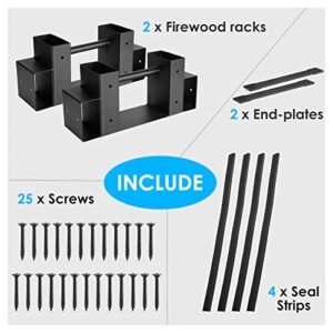 ANKIBER Heavy Duty steel Firewood Storage Rack for Outdoor, Black Metal Coated Firewood Log Holder for Indoor Fireplace, Firewood Bracket Kit (Set of 2 Packs) with 25 Screws