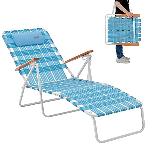 #WEJOY Folding Webbing Chaise Lounge Chair 5 Adjustable Position Portable Web Beach Lounge Chair Webbed Lawn Chairs Reclining Camping Chairs with Strap for Outdoor Sunbathing Pool Yard Tanning Patio