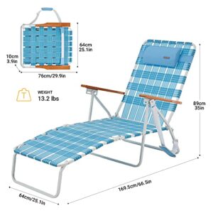 #WEJOY Folding Webbing Chaise Lounge Chair 5 Adjustable Position Portable Web Beach Lounge Chair Webbed Lawn Chairs Reclining Camping Chairs with Strap for Outdoor Sunbathing Pool Yard Tanning Patio