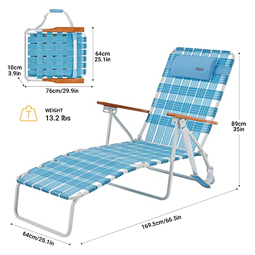 #WEJOY Folding Webbing Chaise Lounge Chair 5 Adjustable Position Portable Web Beach Lounge Chair Webbed Lawn Chairs Reclining Camping Chairs with Strap for Outdoor Sunbathing Pool Yard Tanning Patio