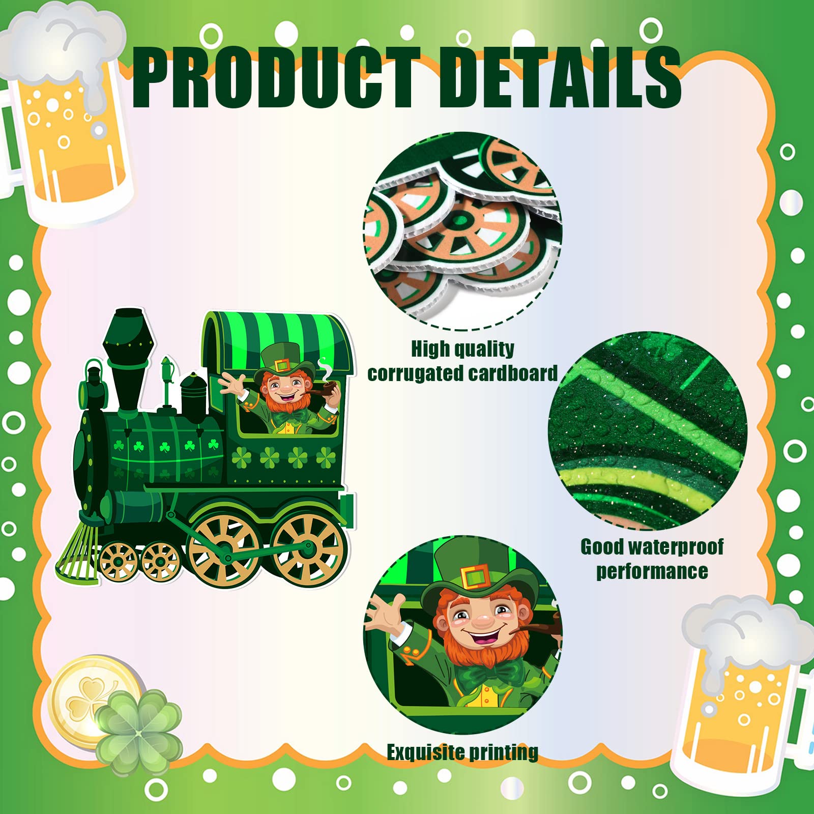 Maitys 4 Pcs St. Patrick's Day Train Yard Sign Decorations Leprechaun Shamrock Train Lawn Outdoor Decor Irish Garden Sign with Plastic Stakes for Saint Patty's Day Home Patio Outdoor Decorations