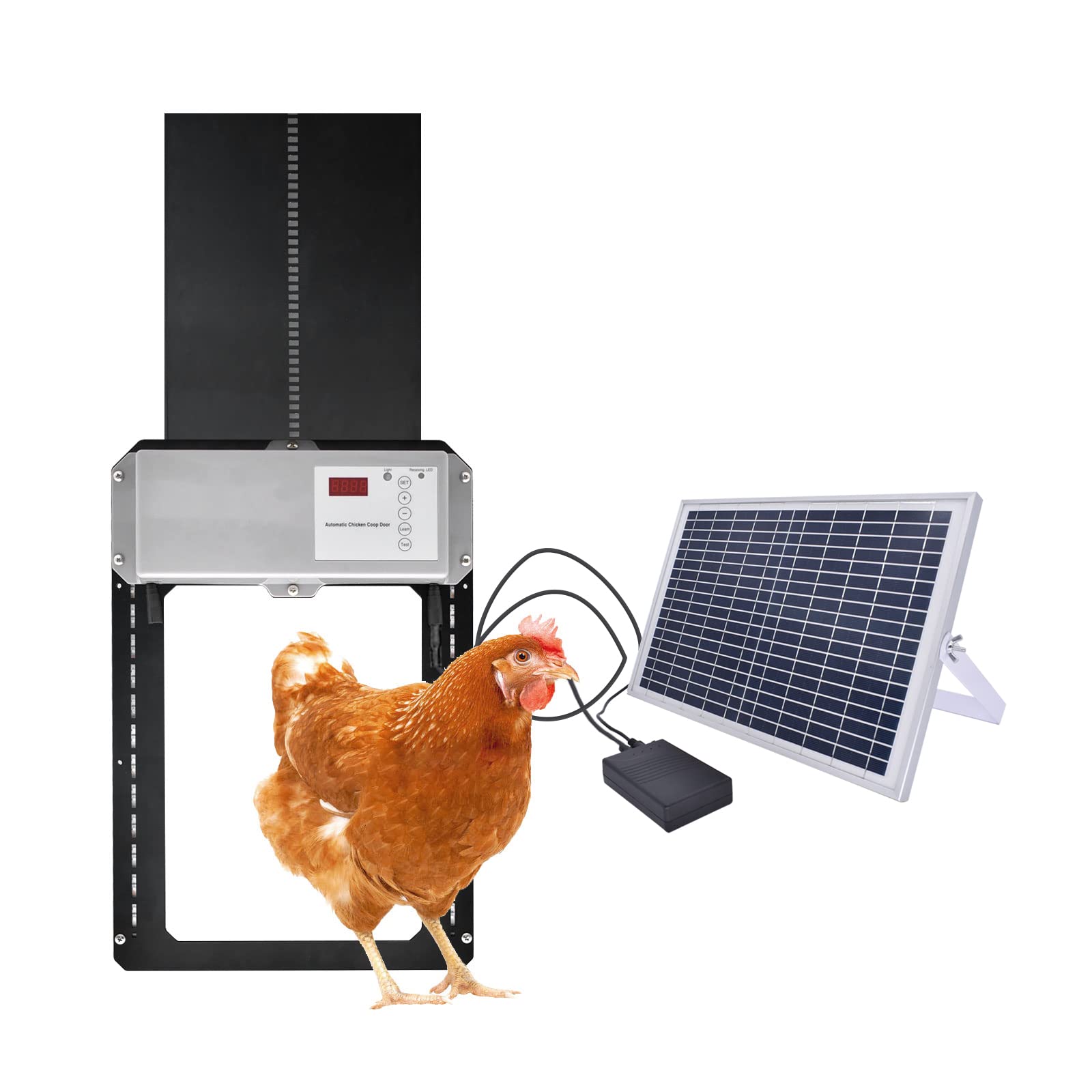 Solar Rechargeable Battery Pack for Automatic Chicken Coop Door, Solar Power Panel with Adjustable Angle Bracket, 3000 mAh 12V Battery, Suitable for Our 12V Voltage Automatic Chicken House Door