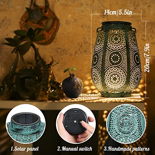 Solar Outdoor Lantern Hanging Lights, Bonsery IP65 Solar Lantern Outdoor Waterproof Metal Garden Retro Decorative, LED Hanging Solar Lantern Patio Terrace Balcony Decor 15 lumens Turquoise