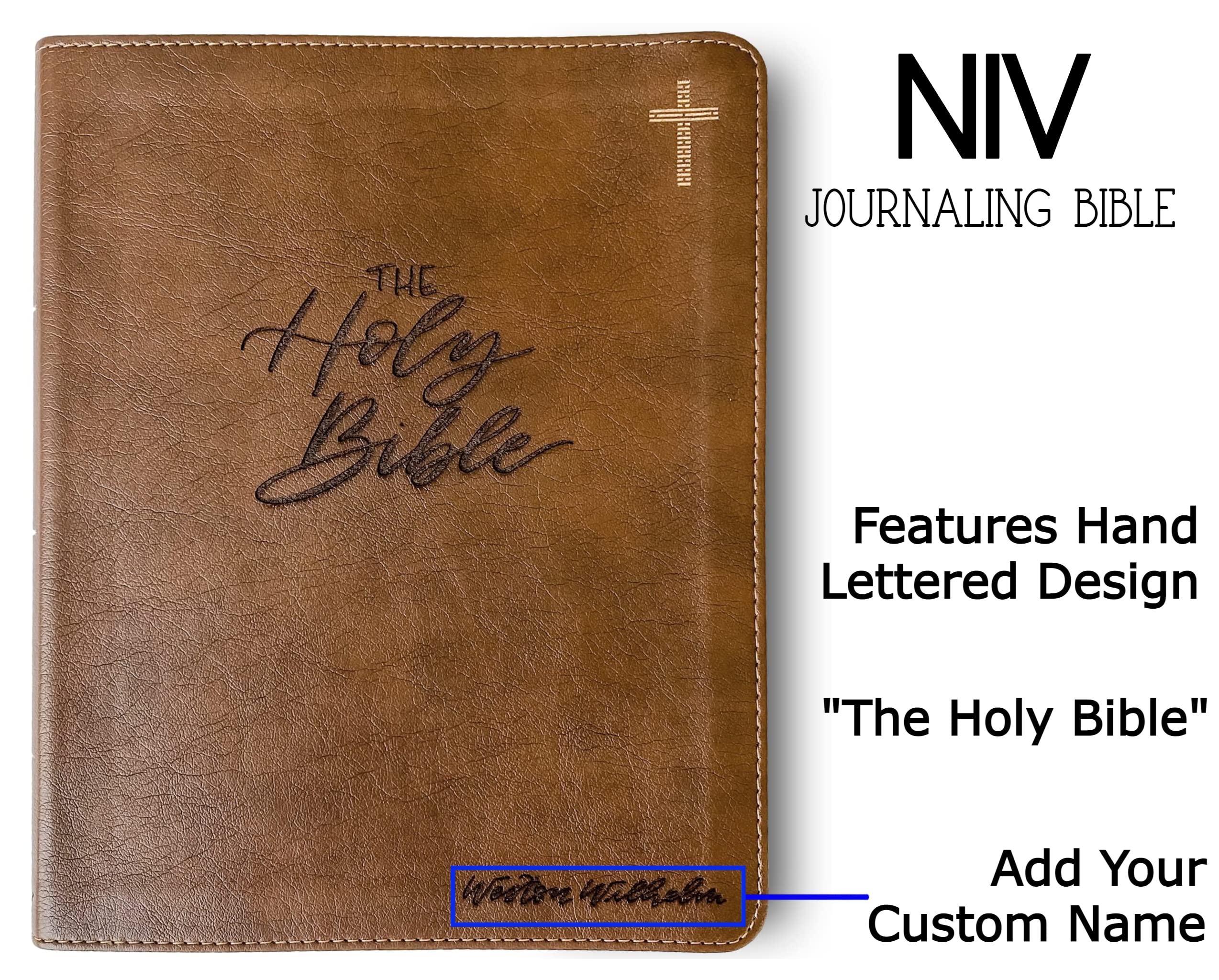 Hand Lettered and Laser Engraved NIV Journaling Bible, Personalized Gift, Custom Name Engraving Available