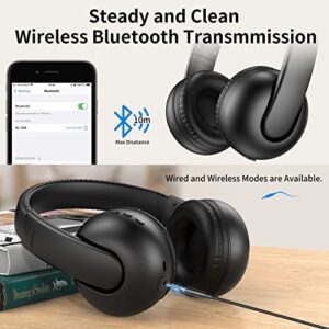 Wireless Bluetooth Headphones, Over Ear Rechargeable Headset with Adjustable, HI-FI Stereo, Breathable Soft Memory Foam Ear Cups, Wired Bluetooth Headphone with Mic Perfect for Travel Home Office