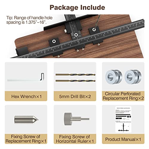 Roylvan Cabinet Hardware Jig Tool, Adjustable Punch Locator Drill Guide Jig, Aluminum Alloy Wood Drilling Dowelling Tools, Drawer Cabinet Woodworking Template Jig for Handles Knobs Pulls, Black