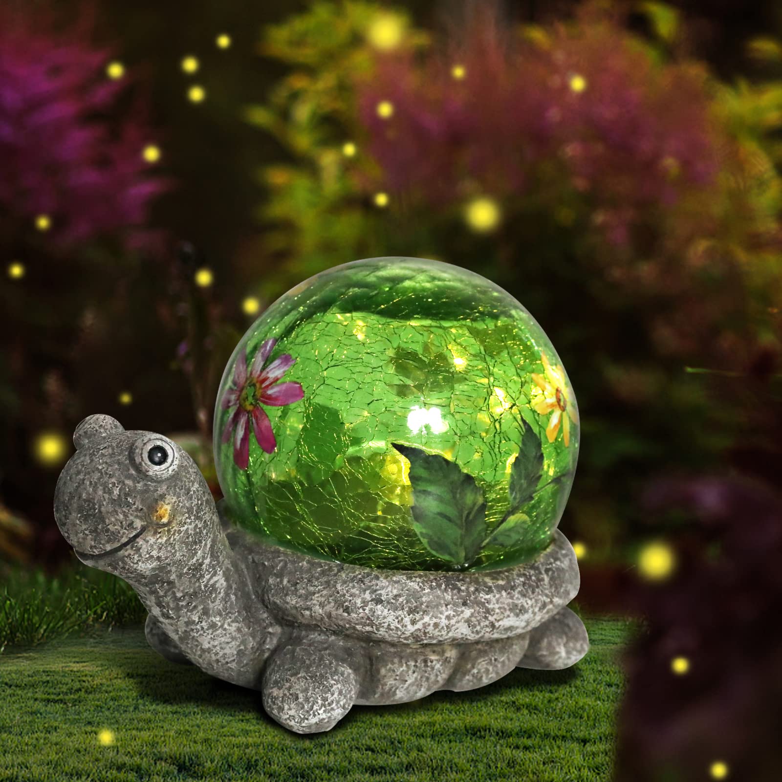 Solar Garden Statue Turtle Figurine Resin Statue with Solar LED Lights Garden Lawn Ornaments for Garden Patio Lawn Yard Outdoor Decorative