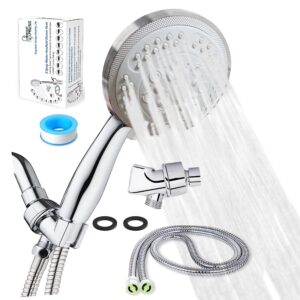 comfort express 8 settings hand held shower head with hose, high pressure shower head with adjustable shower arm bracket, teflon tap & 59.1in shower hose- durable showerhead handheld polished chrome
