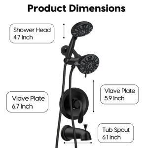 WRISIN Black Shower Faucet Set with Tub Spout (Valve Included), Black Shower Head and Handle Set, Shower Valve Kit with Shower Head and Handheld