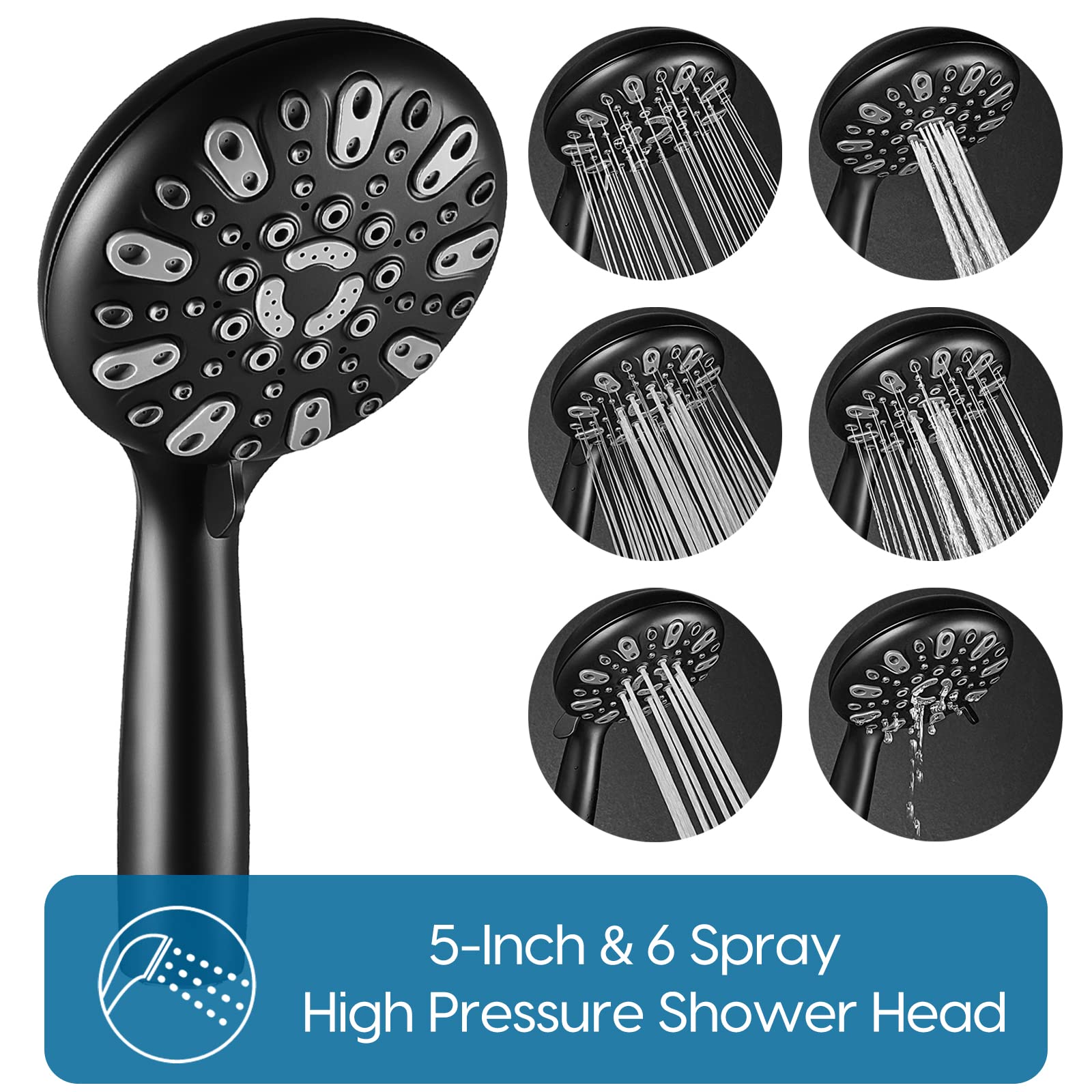 WRISIN Black Shower Faucet Set with Tub Spout (Valve Included), Black Shower Head and Handle Set, Shower Valve Kit with Shower Head and Handheld