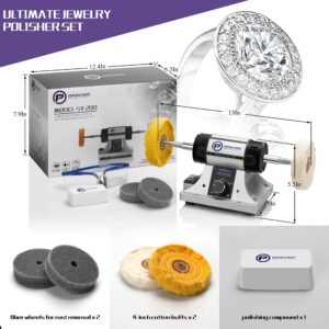 OPAVIOC Jewelry Polisher - Adjustable Variable Speed Bench Grinder Polishing & Buffing Machine, Dental Buffer & Lathe - Includes 2 Cotton Buffs, 2 Abrasive Fiber Wheels, Safety Glass, Polish Compound