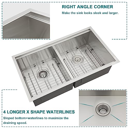 30 Undermount Sink Double Bowl - Lordear 30 Inch Kitchen Sink Ledge Workstation Double Bowl 50/50 Low Divide 16 Gauge Stainless Steel Undermount Kitchen Sink