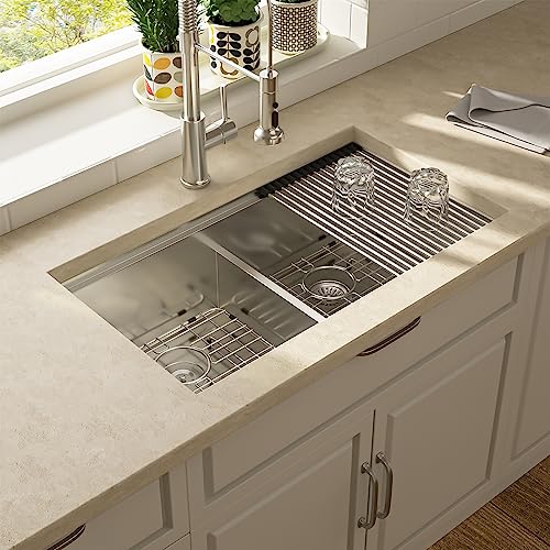 30 Undermount Sink Double Bowl - Lordear 30 Inch Kitchen Sink Ledge Workstation Double Bowl 50/50 Low Divide 16 Gauge Stainless Steel Undermount Kitchen Sink