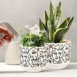 Gohearin Ceramic Planter - 6.6+5.4 Inch Flower Pot W/Drain Hole forIndoor or Outdoor, Gardening Decoration Gift -Face Image Flowerpot - Set of 2