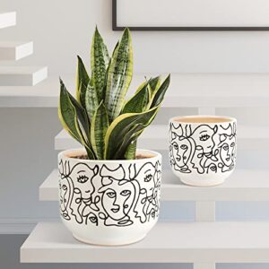 Gohearin Ceramic Planter - 6.6+5.4 Inch Flower Pot W/Drain Hole forIndoor or Outdoor, Gardening Decoration Gift -Face Image Flowerpot - Set of 2