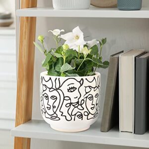 Gohearin Ceramic Planter - 6.6+5.4 Inch Flower Pot W/Drain Hole forIndoor or Outdoor, Gardening Decoration Gift -Face Image Flowerpot - Set of 2