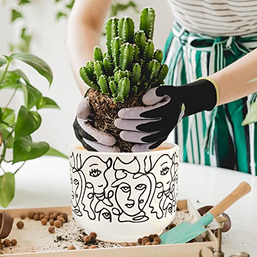 Gohearin Ceramic Planter - 6.6+5.4 Inch Flower Pot W/Drain Hole forIndoor or Outdoor, Gardening Decoration Gift -Face Image Flowerpot - Set of 2