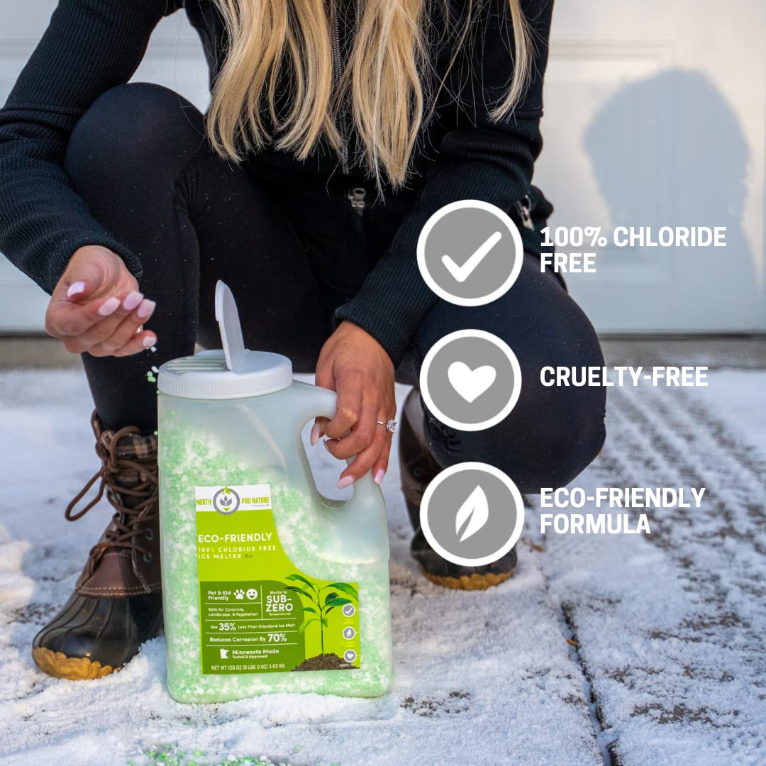 Northern Salt North Pro Nature Sub Zero Deicer, 8 lb Ice Melt Jug, 100% Chloride Free Eco-Friendly Concrete Safe Ice Melt for Pavement