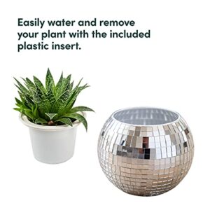 Havenstone Home Hanging Disco Ball Planter 6" with Flat Base - Includes Self-Watering Insert + White Cotton Macrame Plant Hanger- Indoor/Outdoor Plants, Home Décor & Room Décor with Cotton Rope