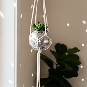 Havenstone Home Hanging Disco Ball Planter 6" with Flat Base - Includes Self-Watering Insert + White Cotton Macrame Plant Hanger- Indoor/Outdoor Plants, Home Décor & Room Décor with Cotton Rope