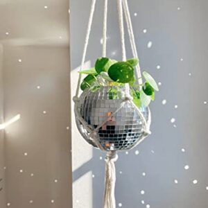 Havenstone Home Hanging Disco Ball Planter 6" with Flat Base - Includes Self-Watering Insert + White Cotton Macrame Plant Hanger- Indoor/Outdoor Plants, Home Décor & Room Décor with Cotton Rope