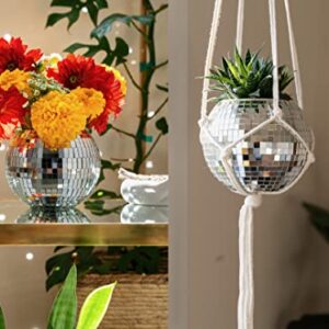 Havenstone Home Hanging Disco Ball Planter 6" with Flat Base - Includes Self-Watering Insert + White Cotton Macrame Plant Hanger- Indoor/Outdoor Plants, Home Décor & Room Décor with Cotton Rope