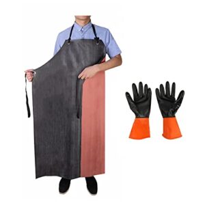 rubber apron waterproof with thick rubber gloves for men and women, heavy duty butcher apron with adjustable neck pad, chemical aprons, long waterproof apron for dishwashing, cleaning, lab work