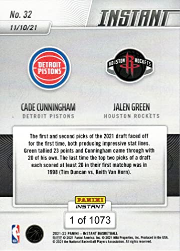 2021-22 Panini Instant Basketball #32 Cade Cunningham and Jalen Green Rookie Card - Only 1,073 made!