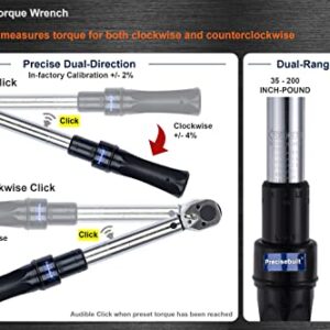 Precisebuilt 3/8" Drive 35-200 in-lb (4.8-23.4 Nm) Dual-Direction Click Professional Torque Wrench