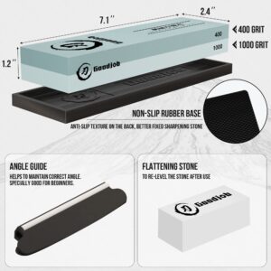 Knife Sharpening Stone Kit - Goodjob Premium Japanese Whetstone Knife Sharpener Stone Set - Dual Grit 400/1000 Water Stone with Non-Slip Silicone Base, Angle Guide, Flattening Stone