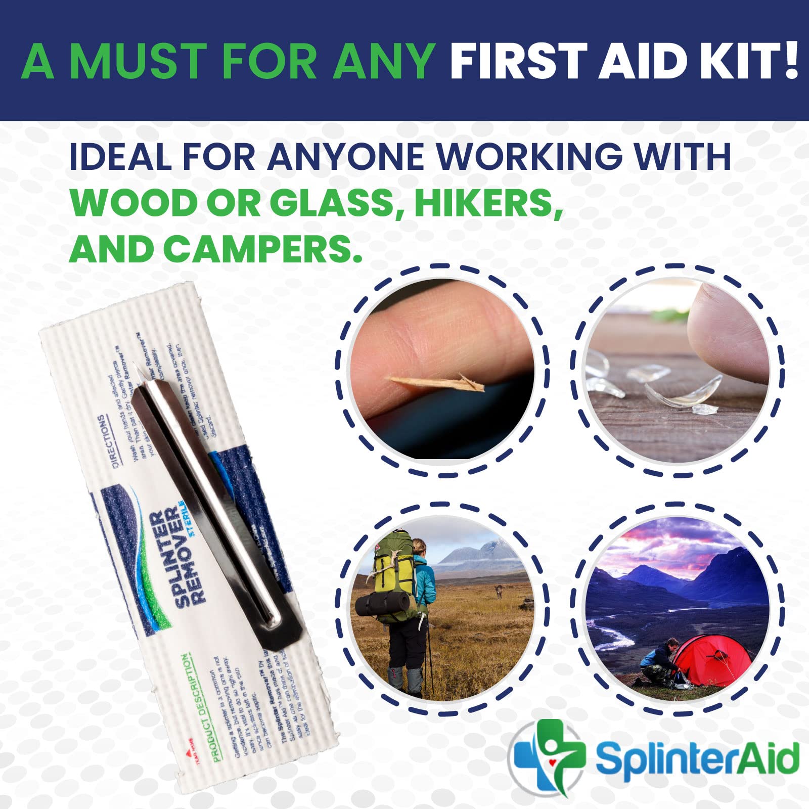 SplinterAid - Painless Splinter Removal Kit | Effortless Quick Splinter Out | Essential First Aid for Outdoors, Home, Travel | Ideal for Camping, Hiking, Woodworking, DIY Supplies | No Tweezers