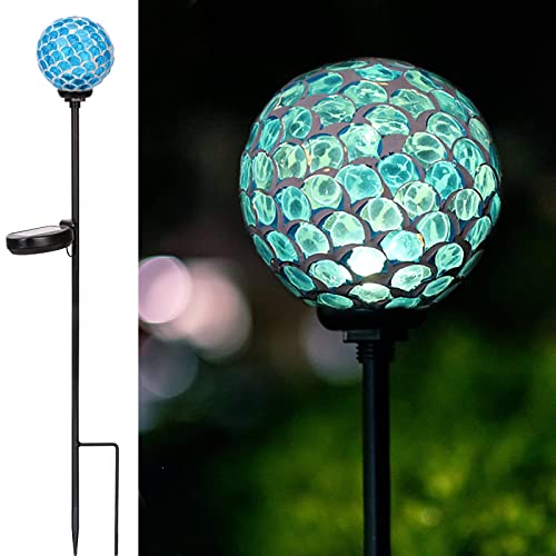 Afirst Solar Lights Outdoor Garden Decor - Mosaic Decorative Stakes Solar Powered Gazing Ball Light Landscape Solar Globe Lights for Yard Path Decoration