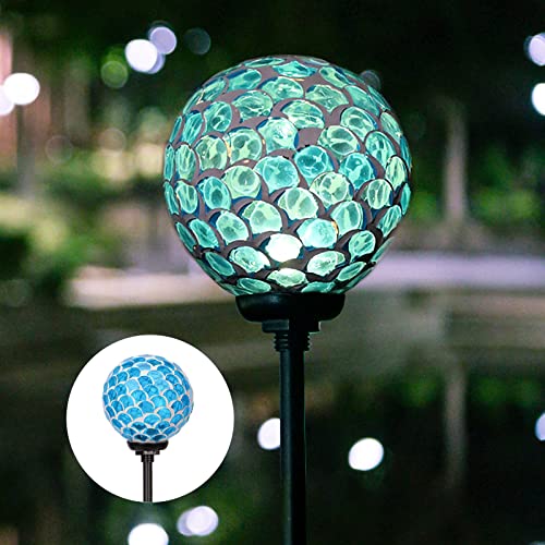 Afirst Solar Lights Outdoor Garden Decor - Mosaic Decorative Stakes Solar Powered Gazing Ball Light Landscape Solar Globe Lights for Yard Path Decoration