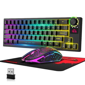 wireless gaming keyboard and mouse combo,12 rgb backlit with rotary knob,long-lasting rechargeable battery 4000mah,n-key rollover,quick and quiet typing keyboard and mouse for pc ps4 ps5(black)