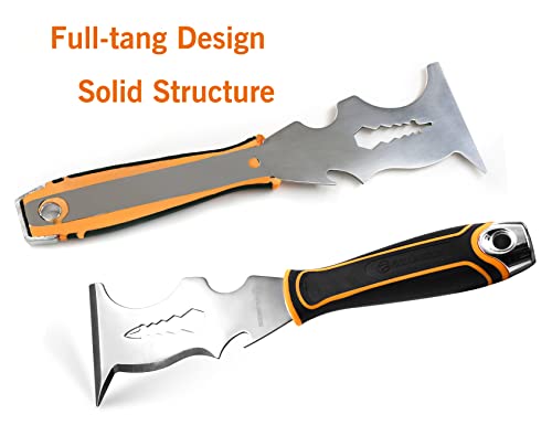 ROLLINGDOG 14 In 1 Painters Tool - Paint Scraper, Putty Knife Scraper Tool with Stainless Steel Blade, Soft Grip Handle and Metal Hammer End (3 Inches)