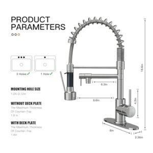 Geobella Kitchen Faucet with Pull Down Sprayer, Commercial Industrial Modern Single Handle Spring Copper Faucets for Kitchen Sink, Chrome