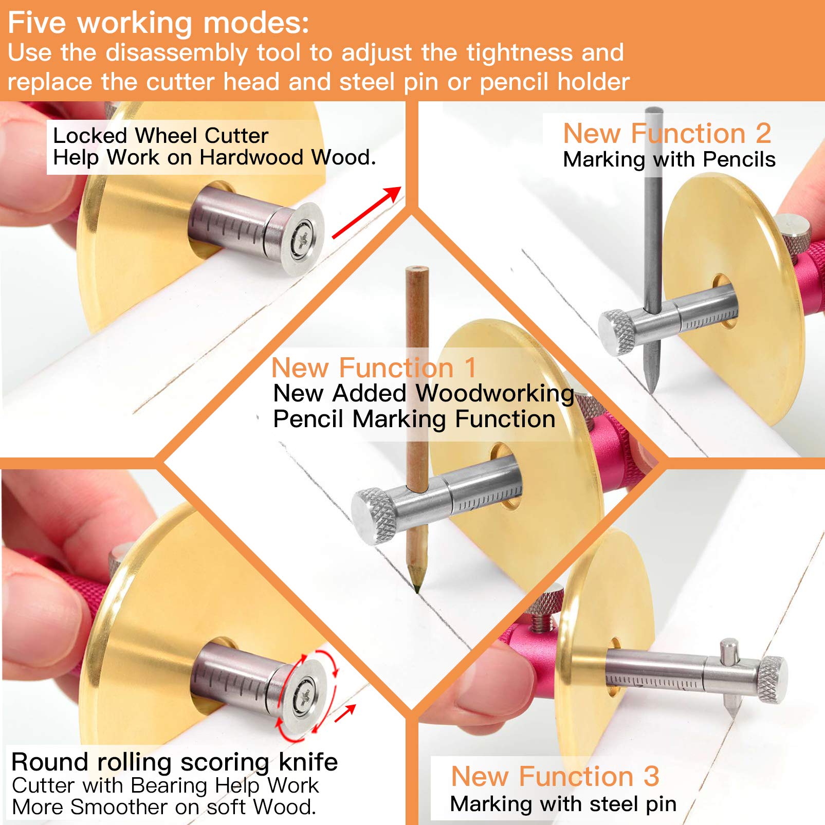 YOSELIN Dovetail Jig Wheel Marking Gauge Plus Set，Micro Adjuster Multifunctional Cutting Wheel Woodworking Scribing, Metric and Imperial Scales, Imperial 1/32 Metric 1mm Accuracy, Wood Marking