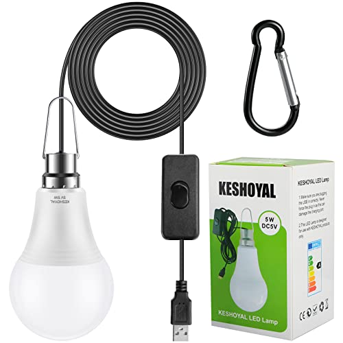 Keshoyal USB Light,Premium Emergency Light ,5W DC5V USB LED Camping Lantern with USB Cable ,9ft Length Cord Tent Light,Portable Light for Warehouse Fishing Outdoor Portable LED Bulb, Warm White